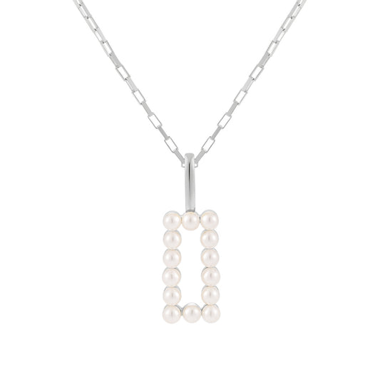 Women Elegant Geometry Shell Pearls Rectangle 925 Sterling Silver Necklace